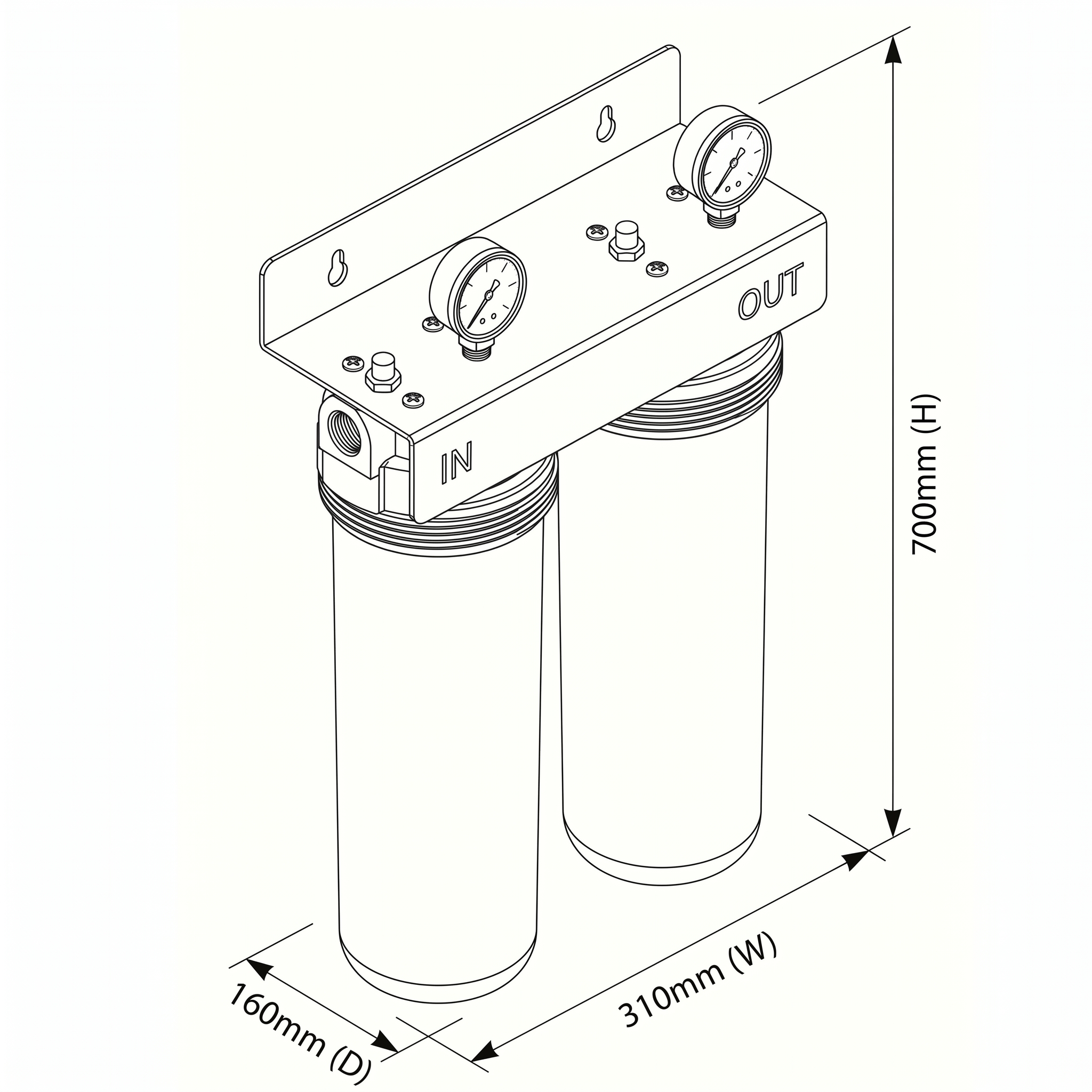 Stainless Steel Twin Home Water Filter drawing