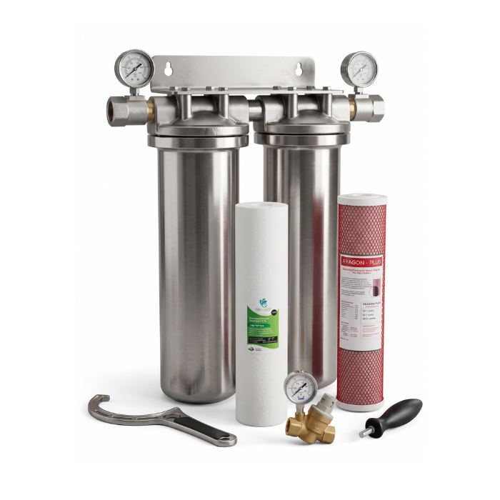 Stainless Steel Whole House Water Filter w cartridges (1)