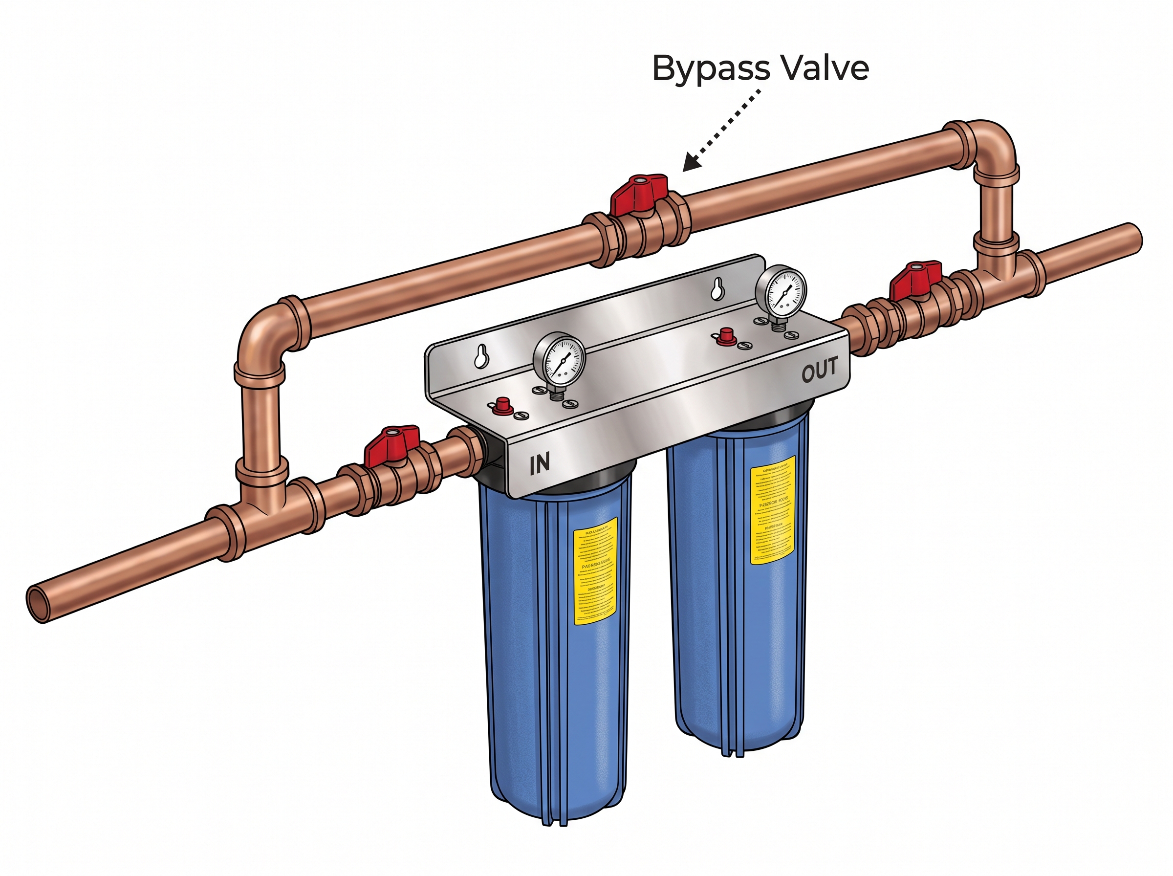 Twin Home Water Filter drawing bypass valve